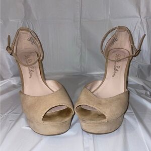 De Blossom Collection Tan Peep-Toe Heels